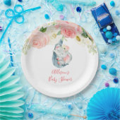 Blush roze witte bloemenolifant baby shower papieren bordje (Feest)