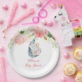 Blush roze witte bloemenolifant baby shower papieren bordje (Feest)