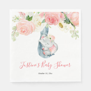 Blush roze witte bloemenolifant baby shower servet