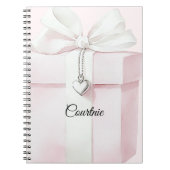 Blush Roze Witte Boog Gift Hart Charm Notitieboek (Voorkant)