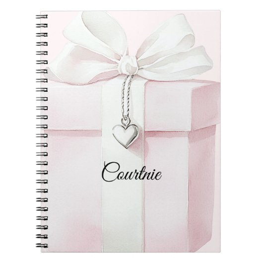 Blush Roze Witte Boog Gift Hart Charm Notitieboek (Voorkant)