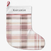 Blush roze witte bordeauxrode plaid strepen Kerstm Grote Kerstsok (Voorkant)