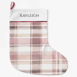 Blush roze witte bordeauxrode plaid strepen Kerstm Grote Kerstsok