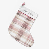 Blush roze witte bordeauxrode plaid strepen Kerstm Grote Kerstsok (Voorkant (Hangend))