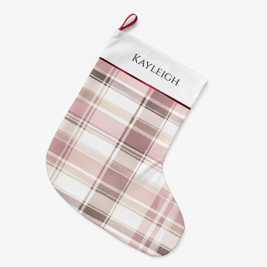 Blush roze witte bordeauxrode plaid strepen Kerstm Grote Kerstsok (Voorkant (Hangend))
