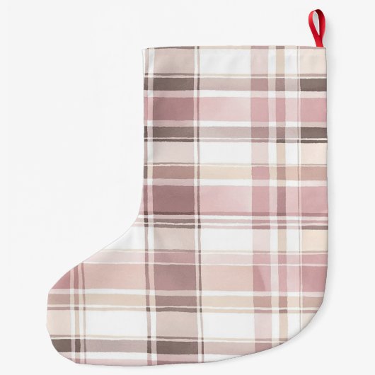 Blush roze witte bordeauxrode plaid strepen Kerstm Grote Kerstsok (Achterkant)