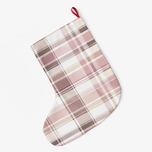 Blush roze witte bordeauxrode plaid strepen Kerstm Grote Kerstsok (Achterkant (Hangend))