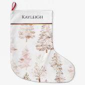 Blush roze witte bordeauxrode streep kerstbomen grote kerstsok (Voorkant)