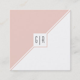 Blush roze, witte driehoeken, monogram geometrisch vierkante visitekaartje