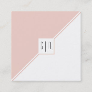 Blush roze, witte driehoeken, monogram geometrisch vierkante visitekaartje