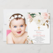 Blush roze witte florale bijtende meid met baptism kaart (Voorkant)