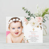Blush roze witte florale bijtende meid met baptism kaart (Staand voorkant)