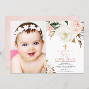 Blush roze witte florale bijtende meid met baptism kaart