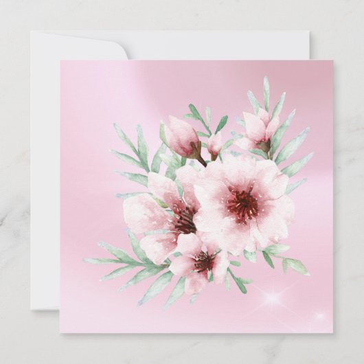  Blush Roze witte florale Birthday Party Kaart (Achterkant)