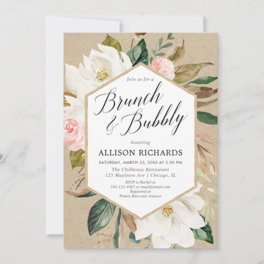 Blush roze witte florale brunch bubbly kaart (Voorkant)