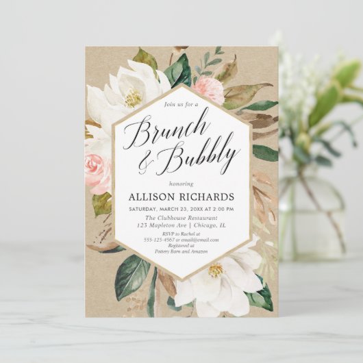 Blush roze witte florale brunch bubbly kaart (Staand voorkant)