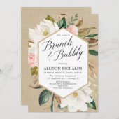 Blush roze witte florale brunch bubbly kaart (Voorkant / Achterkant)