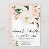 Blush roze witte florale herfst brunch bubbly kaart (Voorkant / Achterkant)