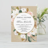 Blush roze witte florale magnolia bridal kaart (Staand voorkant)