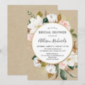 Blush roze witte florale magnolia bridal kaart (Voorkant / Achterkant)