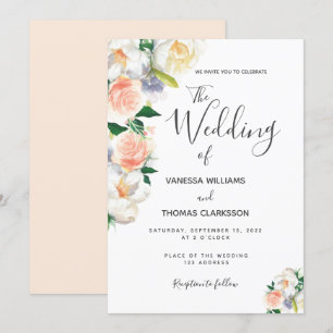 Blush roze witte floralen elegante bruiloft kaart