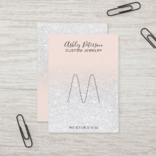 Blush roze witte glitter jewelring display visitekaartje