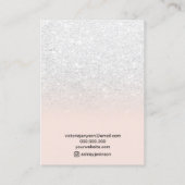 Blush roze witte glitter oorbellen ketting visitekaartje (Achterkant)