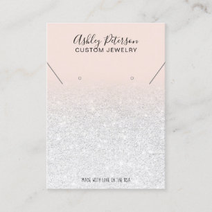 Blush roze witte glitter oorbellen ketting visitekaartje