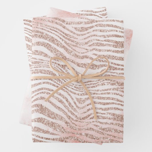 Blush Roze Witte Glitter Zebra Gouden Confetti Inpakpapier Vel (In situ)