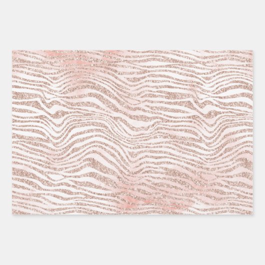 Blush Roze Witte Glitter Zebra Gouden Confetti Inpakpapier Vel (Voorkant)