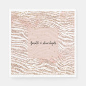 Blush Roze Witte Glitter Zebra Print Gouden Confet Servet (Voorkant)
