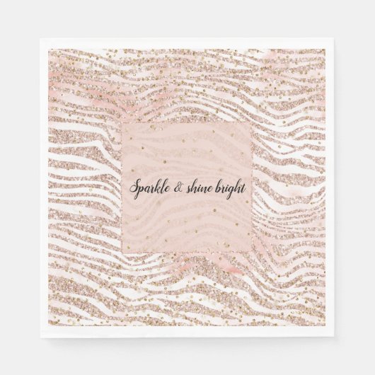 Blush Roze Witte Glitter Zebra Print Gouden Confet Servet (Voorkant)