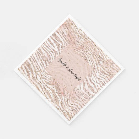 Blush Roze Witte Glitter Zebra Print Gouden Confet Servet (Hoek)
