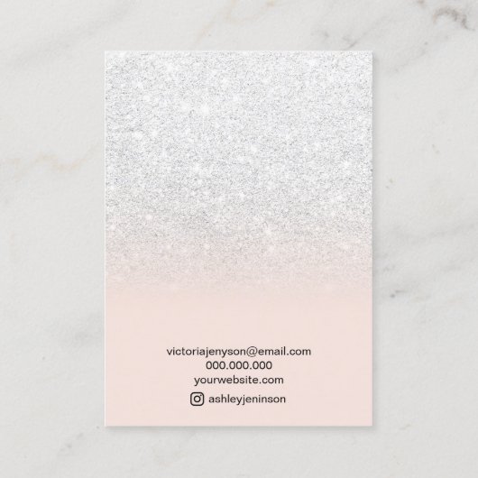 Blush roze witte glitterjuwelen ketting display visitekaartje (Achterkant)