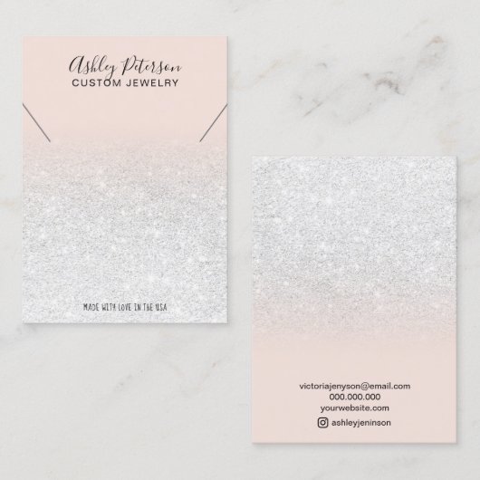 Blush roze witte glitterjuwelen ketting display visitekaartje (Voorkant / Achterkant)