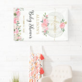Blush roze witte goudpompoen baby shower achtergro spandoek (Insitu)