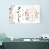 Blush roze witte goudpompoen baby shower achtergro spandoek (Beurs)