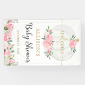 Blush roze witte goudpompoen baby shower achtergro spandoek (Horizontaal)