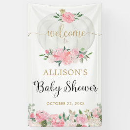 Blush roze witte goudpompoen baby shower achtergro spandoek