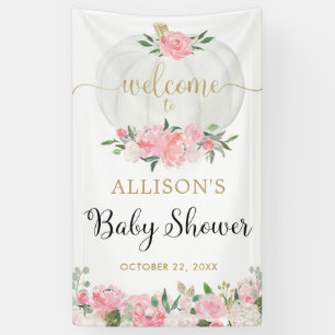 Blush roze witte goudpompoen baby shower achtergro spandoek