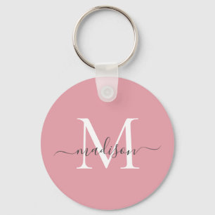 Blush roze witte grijze monogram naam Meisjesscrip Sleutelhanger