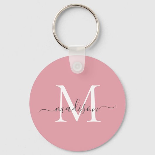Blush roze witte grijze monogram naam Meisjesscrip Sleutelhanger (Voorkant)