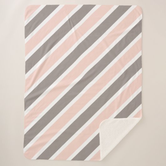 Blush roze witte grijze strepen sherpa deken (Voorkant)