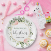 Blush roze witte groene goudflorale elegant papieren bordje (Feest)