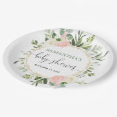 Blush roze witte groene goudflorale elegant papieren bordje (Gekanteld)
