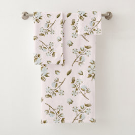 Blush Roze witte katoenen Boll Stem Waterverf Bad Handdoek