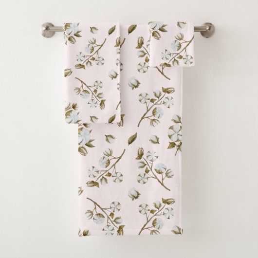 Blush Roze witte katoenen Boll Stem Waterverf Bad Handdoek (Insitu)