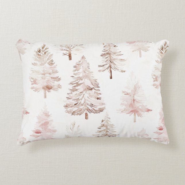 Blush roze witte kerstbomen accent kussen (Voorkant)