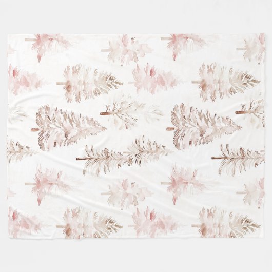 Blush roze witte kerstbomen fleece deken (Voorkant (Horizontaal))