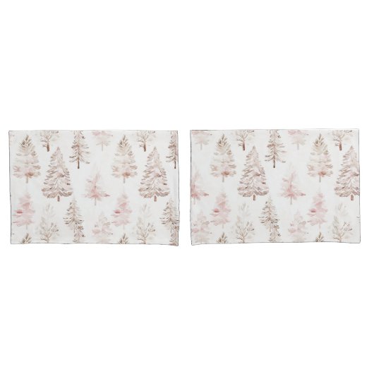 Blush roze witte kerstbomen kussensloop (Voorkant-Set)